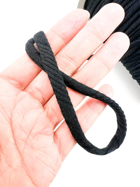 Black Sweater Rib Knit Jersey Trim Spaghetti Straps Hollow Tube Tubular Trim 10 yards